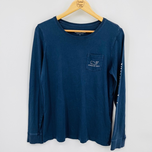 Vineyard Vines Long Sleeve Logo Tee Size Small Muted Navy Blue, Nautical  - Picture 1 of 7